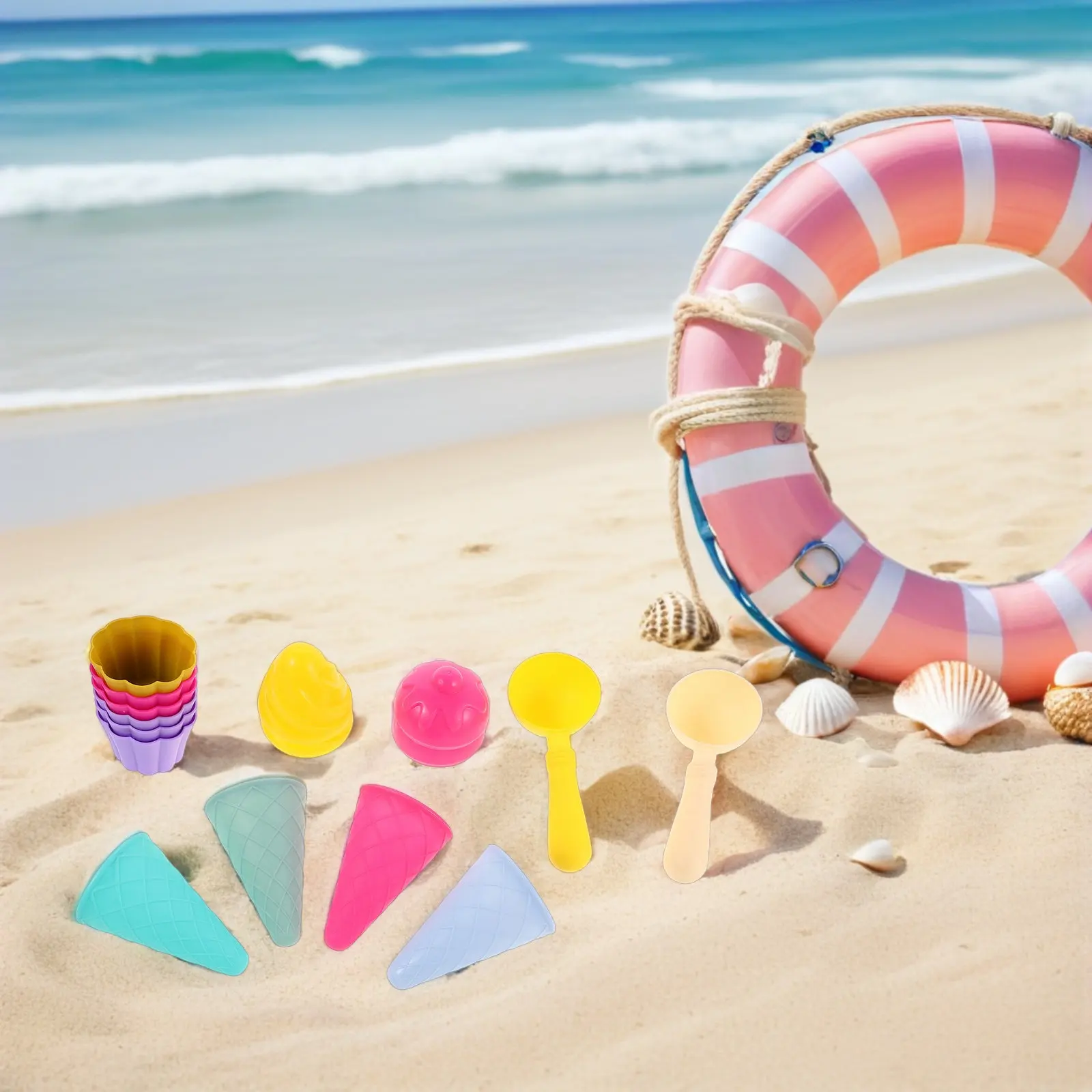 

3Set Ice Cream Cone Scoop Set Creative Beach Sand Play Pretend Ice Cream Making Outdoor Seaside Play for Kids Scoop Cones Toys