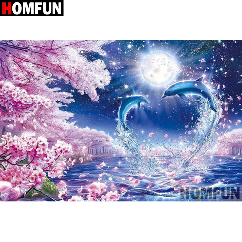 

HOMFUN 5D DIY алмазная живопись полная квадратная/круглая дрель "животное дельфин" 3D вышивка крестиком подарок домашний декор A00730