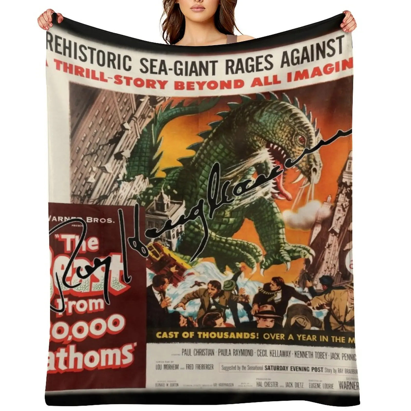 

The Beast From 20,000 Fathoms, Large - Ray Harryhausen Signature. Throw Blanket Furry Luxury Designer Fashion Sofas Blankets