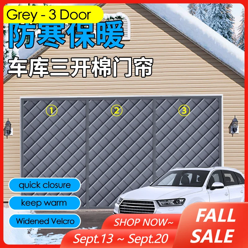 3 Door Garage Door Curtain 8x7FT Magnetic Winter Thickened Oxford Cloth Cold-Proof Warm Windproof Heat Insulation Door Curtain