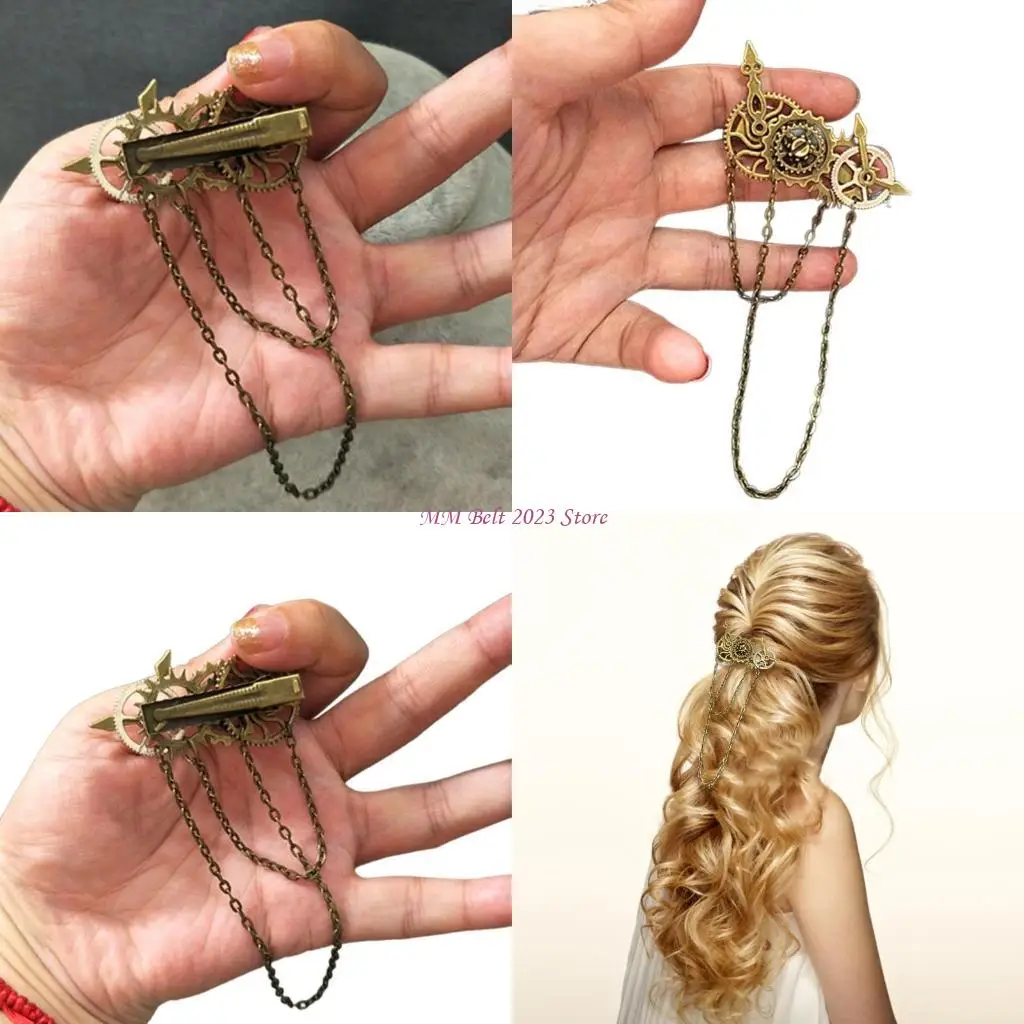 

49ME Steampunk Hair Clip Gear Hair Clip Hairpins Barrettes Tassels Chain Hair