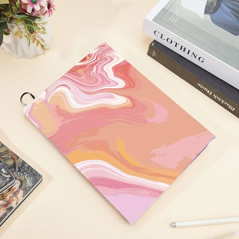 1pc Pink Stretchable Book Cover Marble Pattern Washable Reusable Large Nylon Book Protector 9.4x15.7 Inch Elastic Notebook Wraps