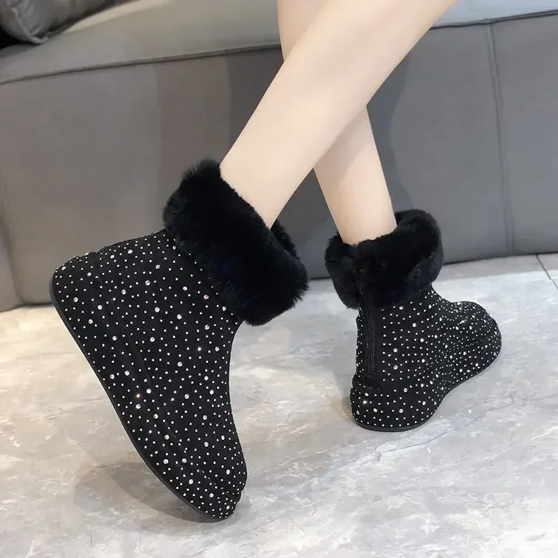 2024 New Luxury Designer Women's Snow Boots Thick Plush Fashion Winter Cotton Shoes Shining Water Diamond Warm Shoes zapatos