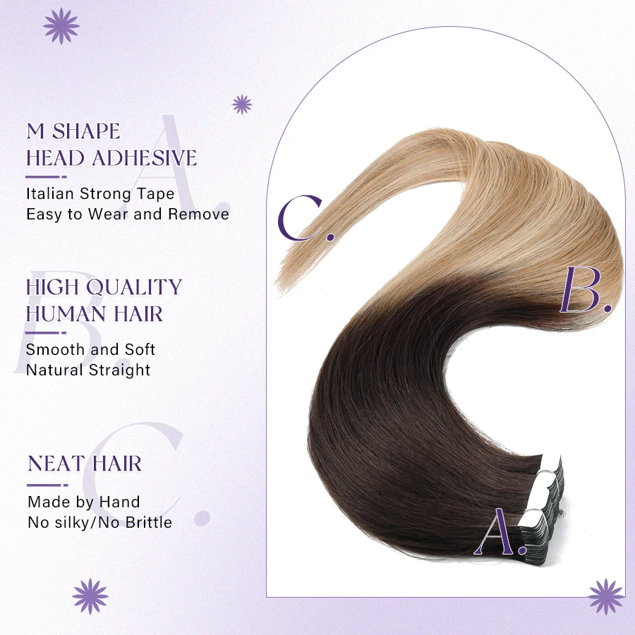 Paruks-Cinta de extensión de cabello liso, Color rubio platino, 8/16P, 12 "-24"