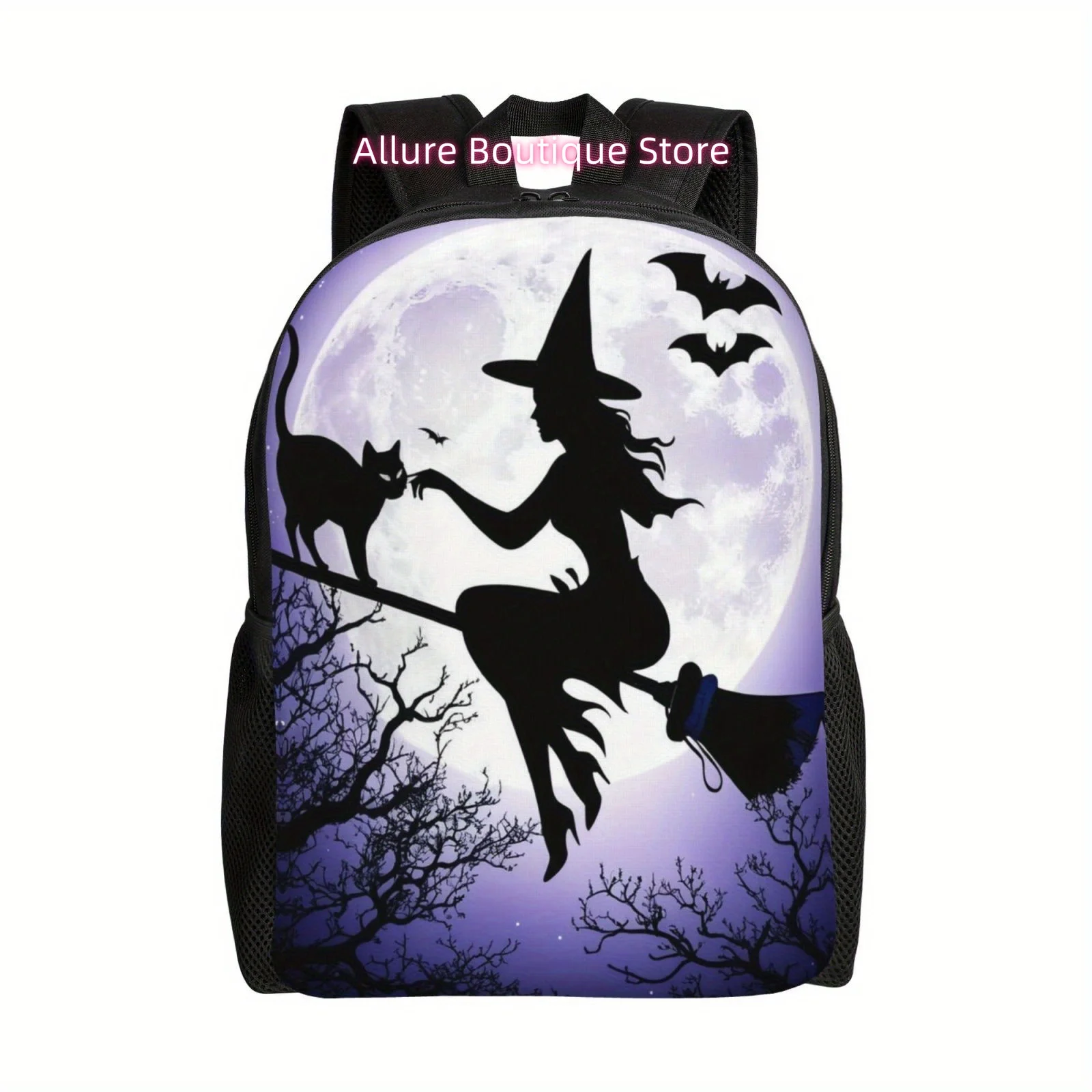 Flying Witch In The Moonlight Sky Casual Backpack, Lightweight Shoulder Bag For Men And Women, Large Capacity Computer Laptop Ba