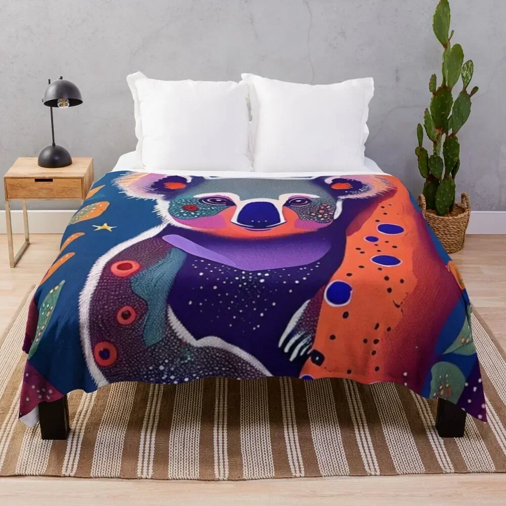 

Aboriginal Art Cute Koala Bear in Dot Paintings Throw Blanket for sofa Flannel Sleeping Bag Baby Blankets