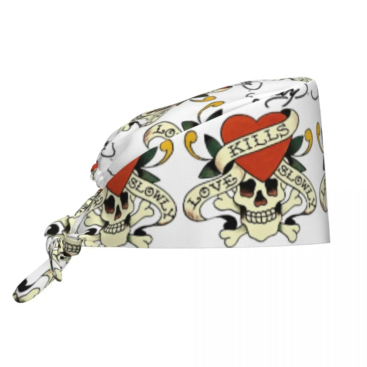 Ed Hardy Love Kills Slowly Scrub Hat Arzt-Arbeitskappe Unisex Verstellbare Pflegekappe für Zahnärzte