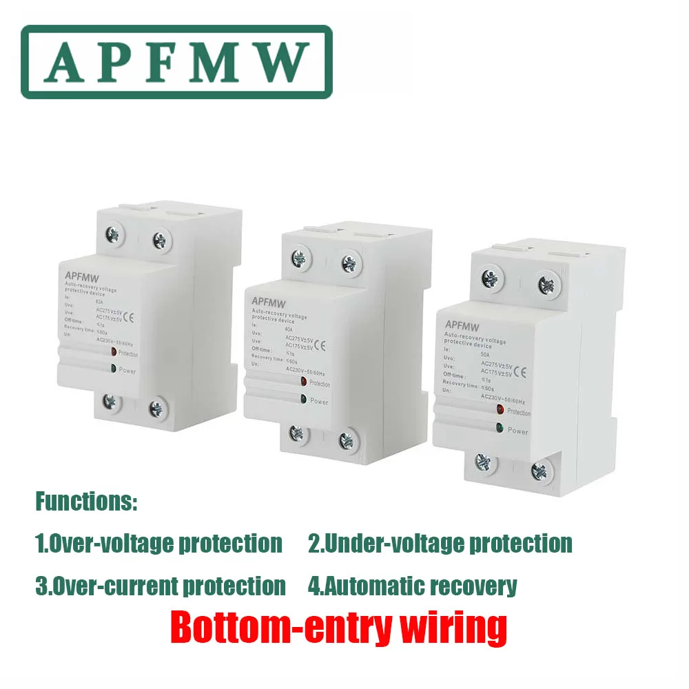 AC 230 Over Voltage Current and Under Voltage Protective Device Protector Relay  Over Current Protection Limit 40A 50A 63A