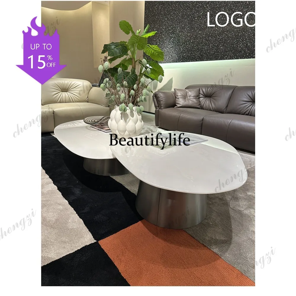 M132 Italian light luxury marble coffee table living room combination special-shaped high-end natural luxury stone coffee table