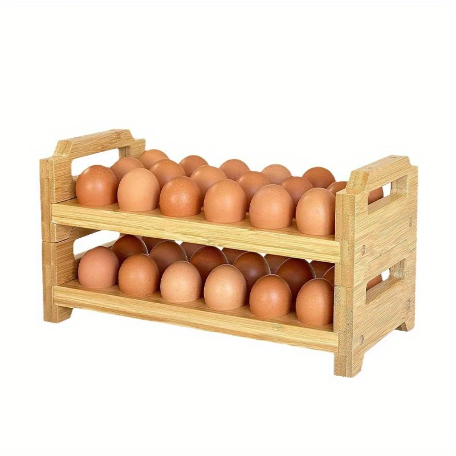 Stackable Wooden Egg Holder For  - Bamboo Countertop & Refrigerator  Tray, Space-Saving Egg Organizer