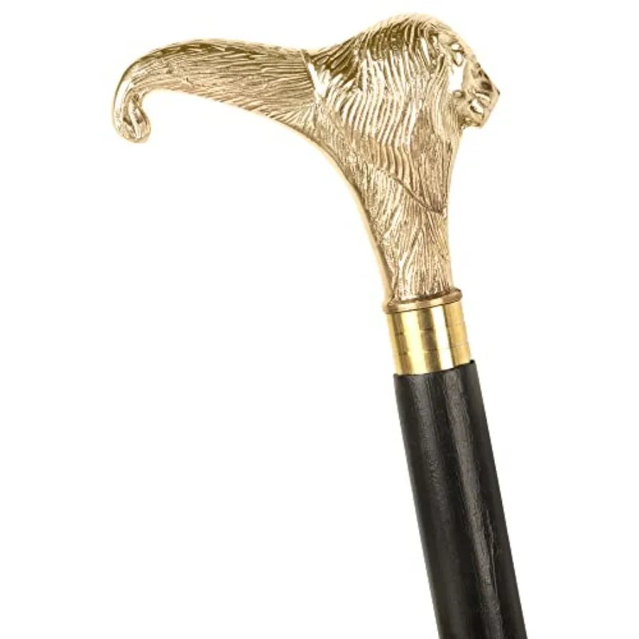 عصا مشي خشبية سوداء بمقبض أسد من النحاس مصنوعة يدويًا مثالية للاستخدام الداخلي والخارجي بتصميم أنيق مع ثلاثة أضعاف