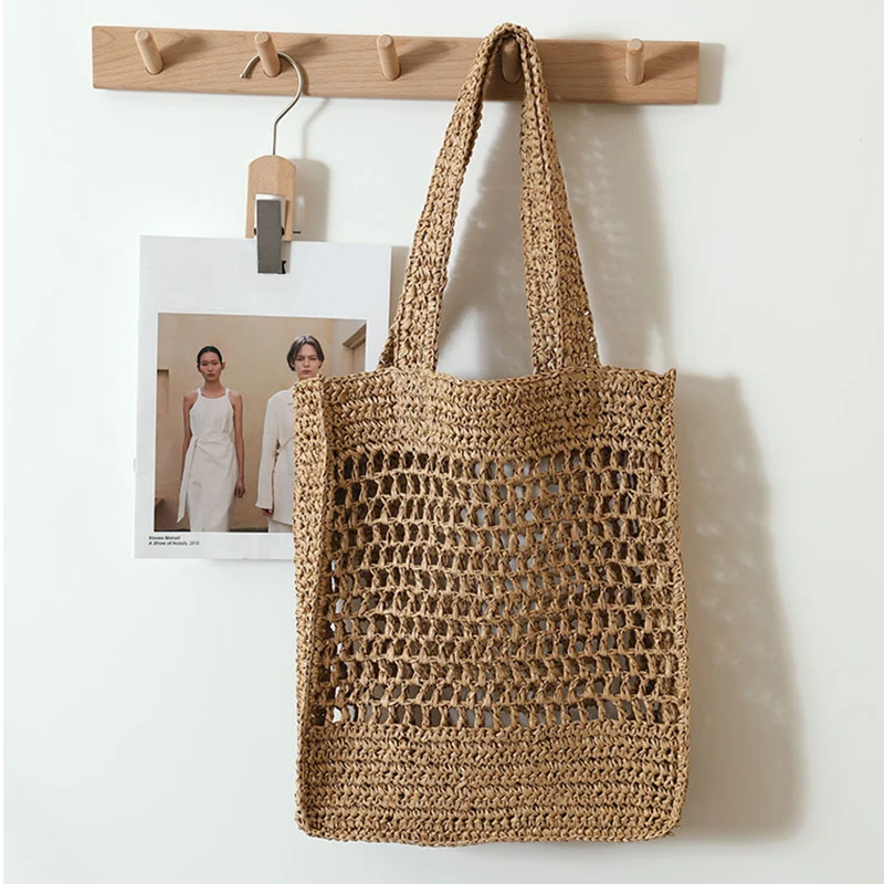 

Fashion Brand Design Straw Bag New Mesh Bag Hollow Woven Bag Solid Color Simple Lightweight Square Bag Casual Beach Underarm Bag