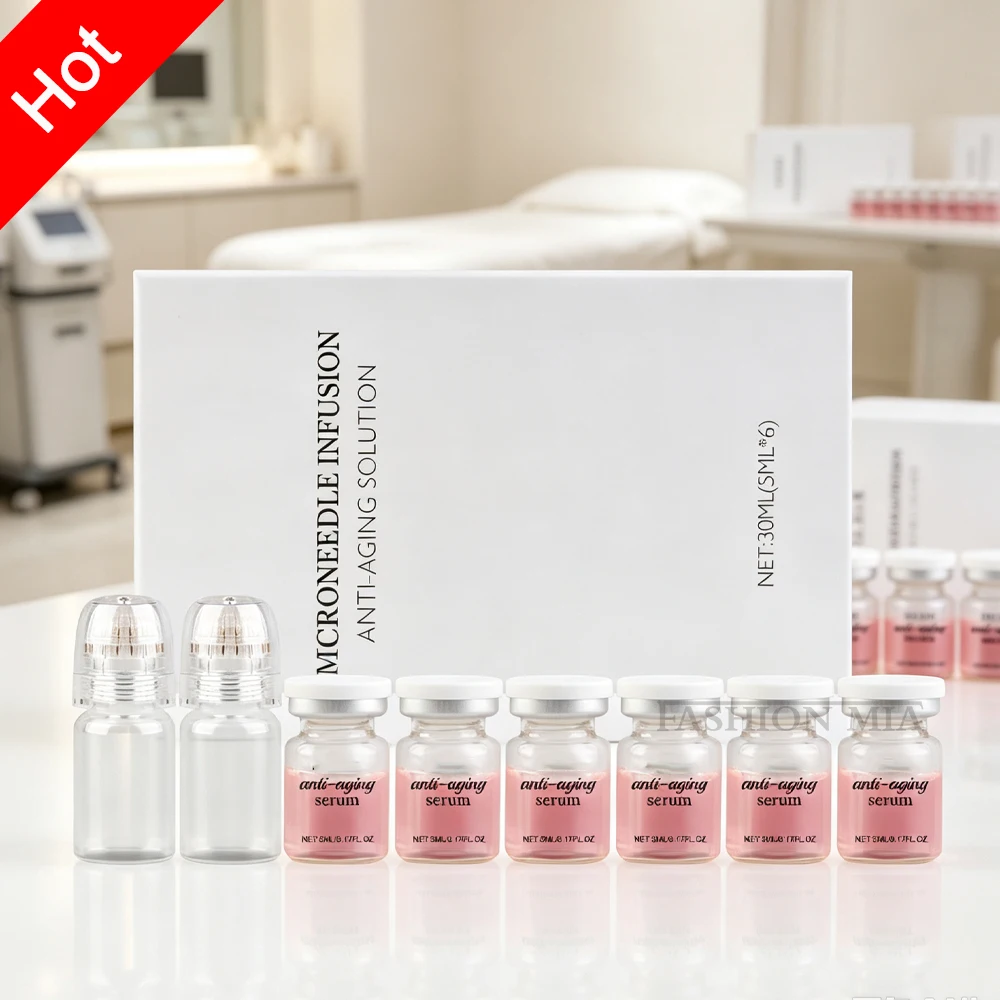 2 Beauty Tools + 6 Bottles Korea 0.25mm Microneedle Hydrating Renewal Serum Firming Fine Lines Nourishing Facial SkinCare Set