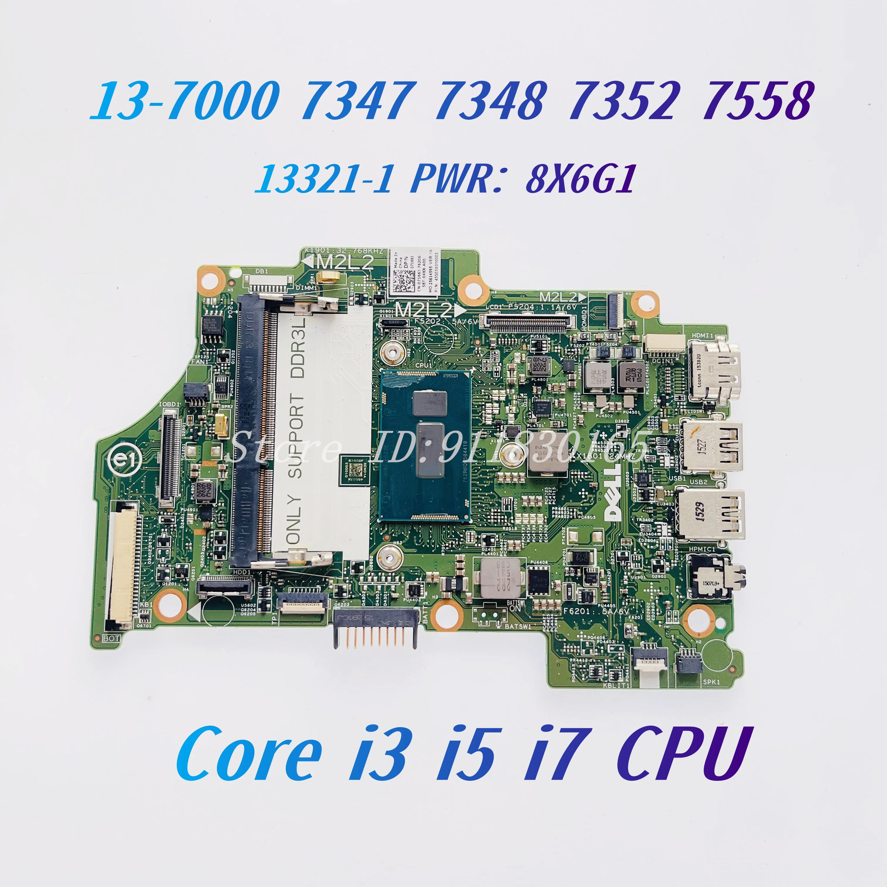 13321-1 PWR:8X6G1 For Dell Inspiron 13-7000 7347 7348 7352 7558 Laptop Motherboard With Core i3 i5-5200U i7-5500U CPU DDR3L