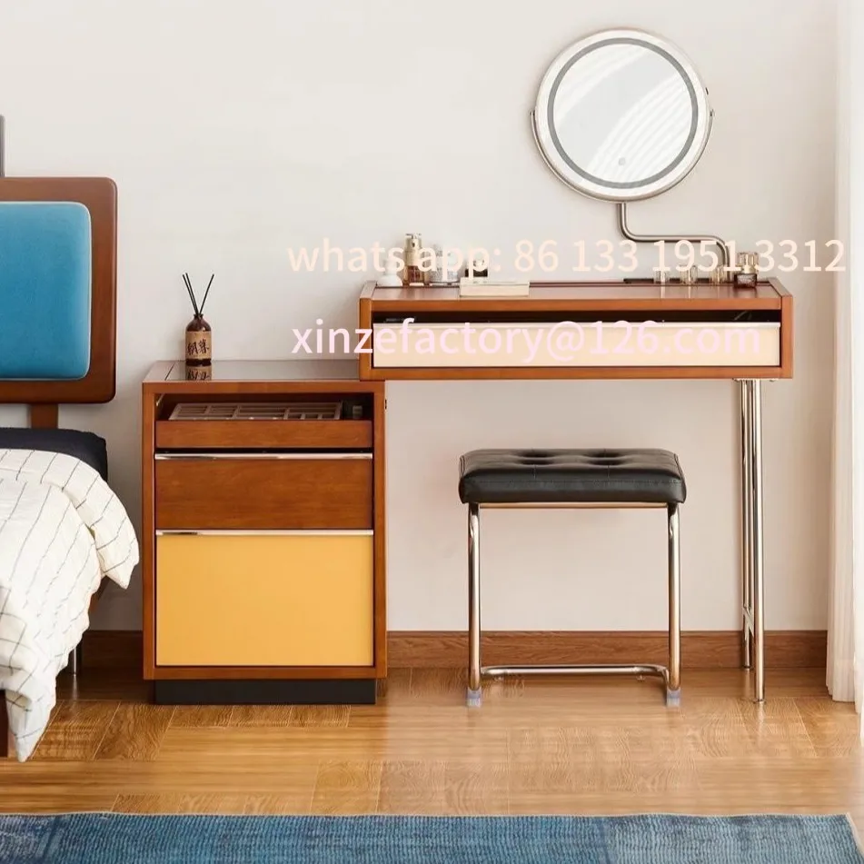 

Customizable solid wood Nordic dresser bedroom chest retro storage integrated small apartment desk storage retractable makeup