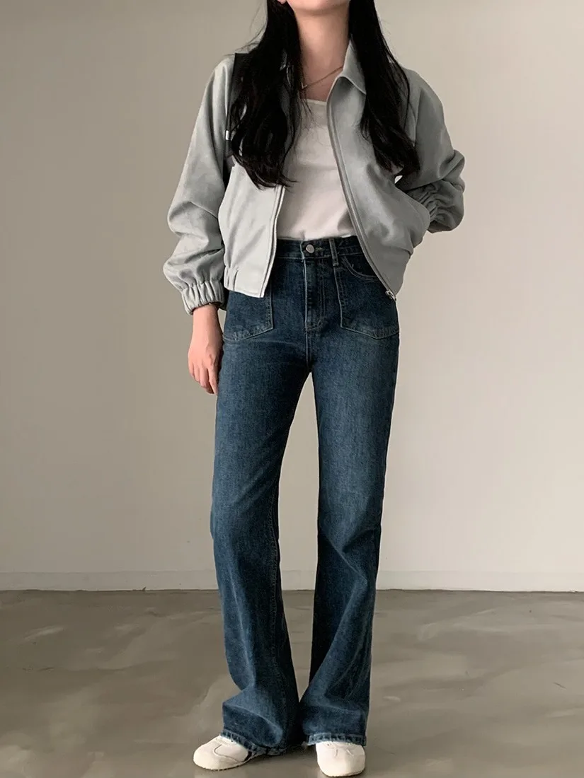 

Retro Suede Jaet Women's Chic Faionable Ele Top Trendy Outerwear Pure Color Zipper Closure Autumn New Arrival