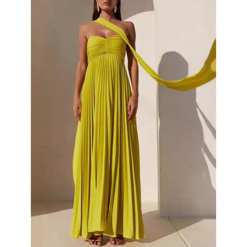 Pure kleur bruidsmeisje Dr 2025 grensoverschrijdend onafhankelijk station Svel geplooide jurk Dames Faion Ci Walk