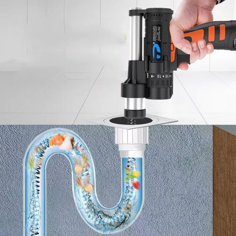 Cordless Electric Pipe Drain Cleaner, 7.5M Spiral Pipe Snake 800RPM for Sink Toilet Sewer Clog Removal