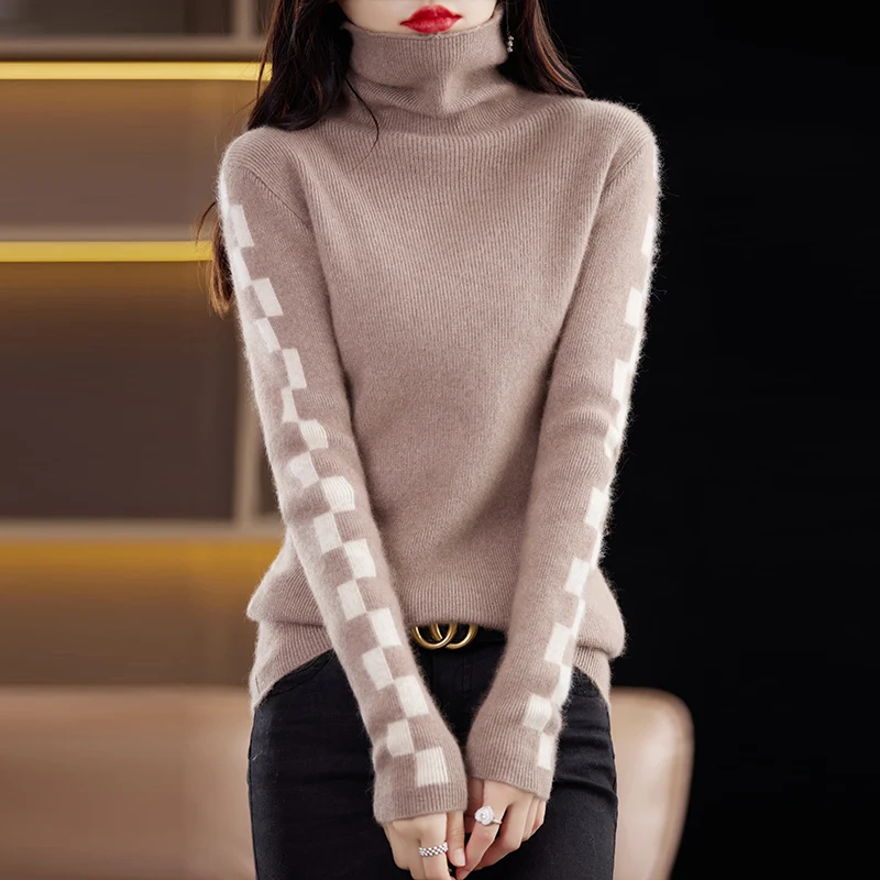 Pile Collar Pure 100% Mink Cashmere Sweater Women\'s Long Sleeve Tops 2023 Autumn and Winter Warm Slim Knit Pullovers Hot Sale