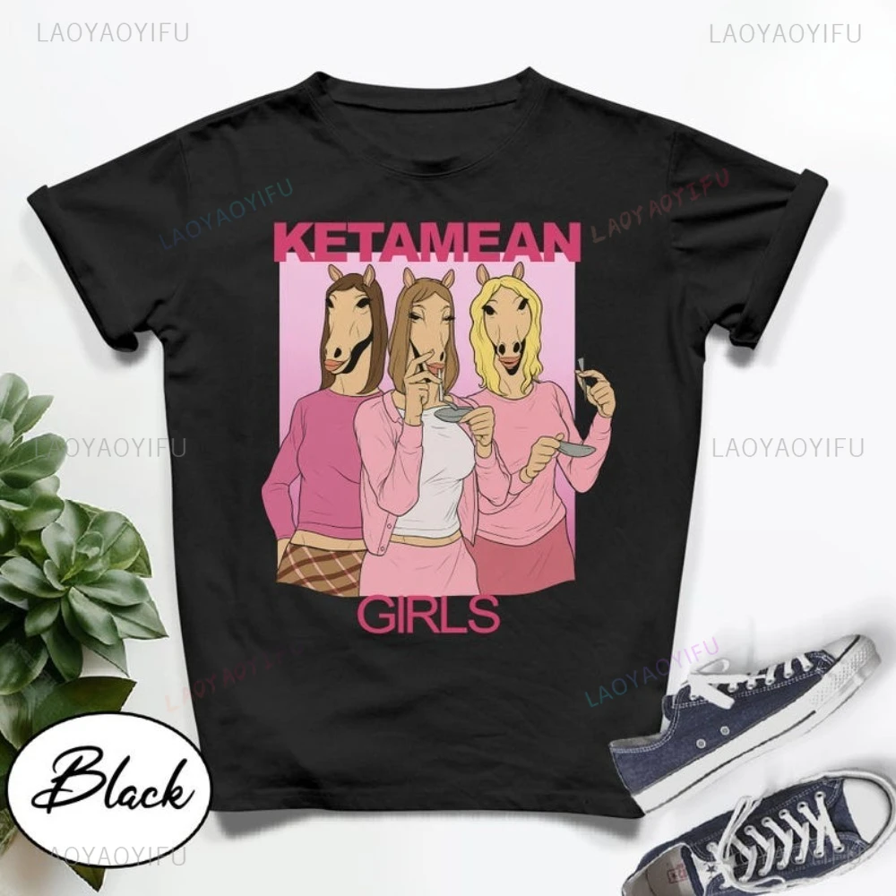 Ketamean Funny Horse Girl Graphic T-shirt Fashion Loose Beach Coast Casual Women T Shirt Harajuku Summer Streetwear Tshirt