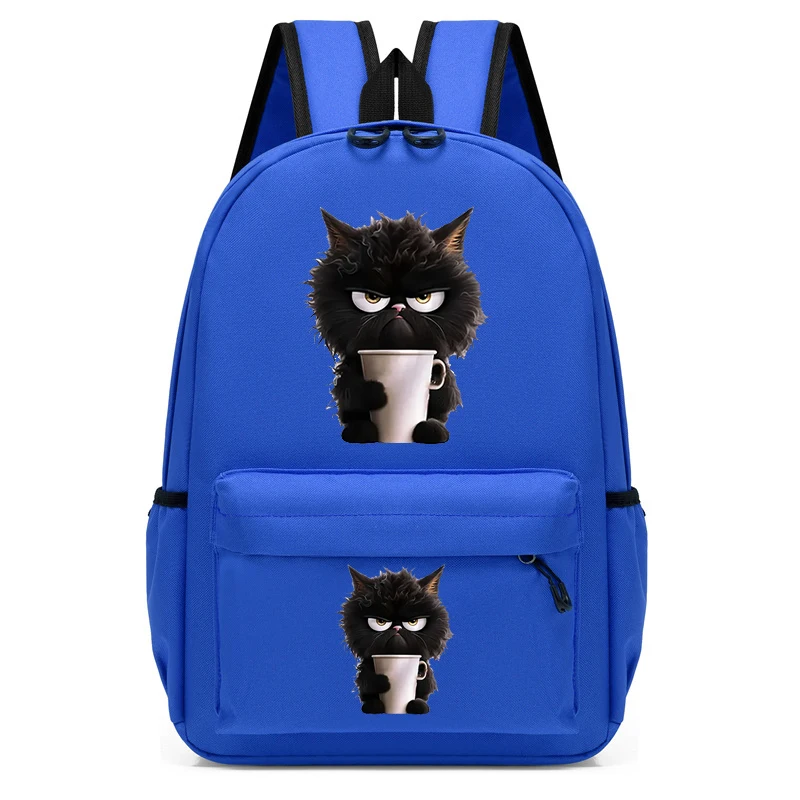 Cute Black Cat Backpack para meninos e meninas, Mochila dos desenhos animados, Bolsa de escola, Amor, Café, Animal, Leisure Bagpack, Anime Bookbag, Outing