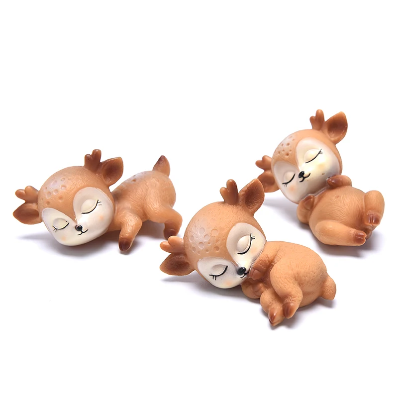 Śliczne 3D Sleeping Deer figurki zabawki Home Decor Ornament z żywicy ozdoba na wierzch tortu strona główna biura na biurko dekoracje urodziny