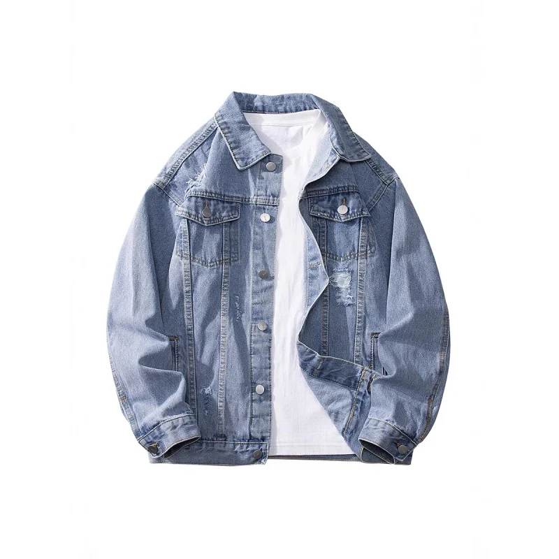 Minsu plus size fashion brand retro do the old cowboy coat men's simple casual polo collar long sleeve jacket top women's spring