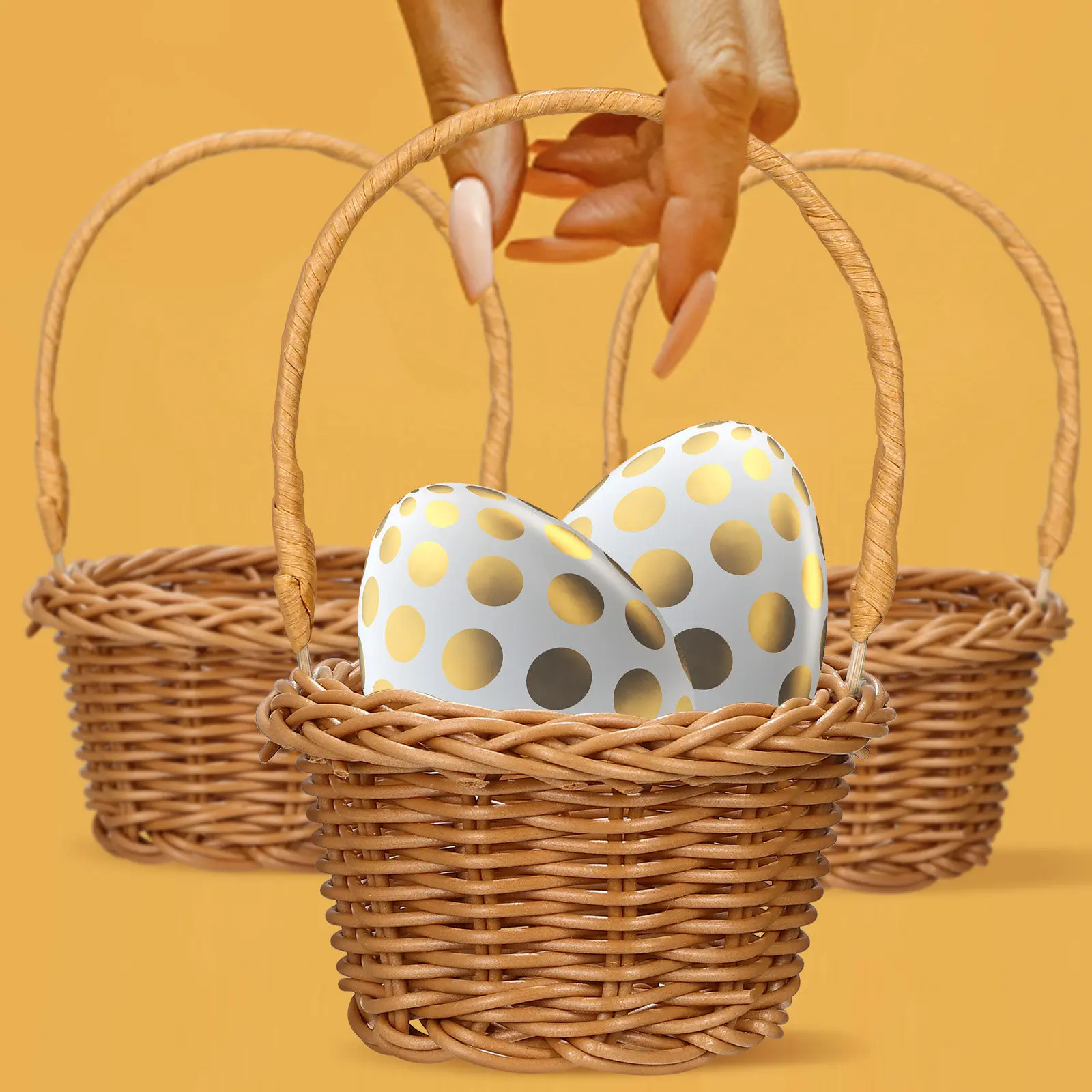 

2Pcs small Woven flower Baskets with handle Imitation Rattan Woven Small Flowers Baskets Woven Storage Baskets Home Garden Decor