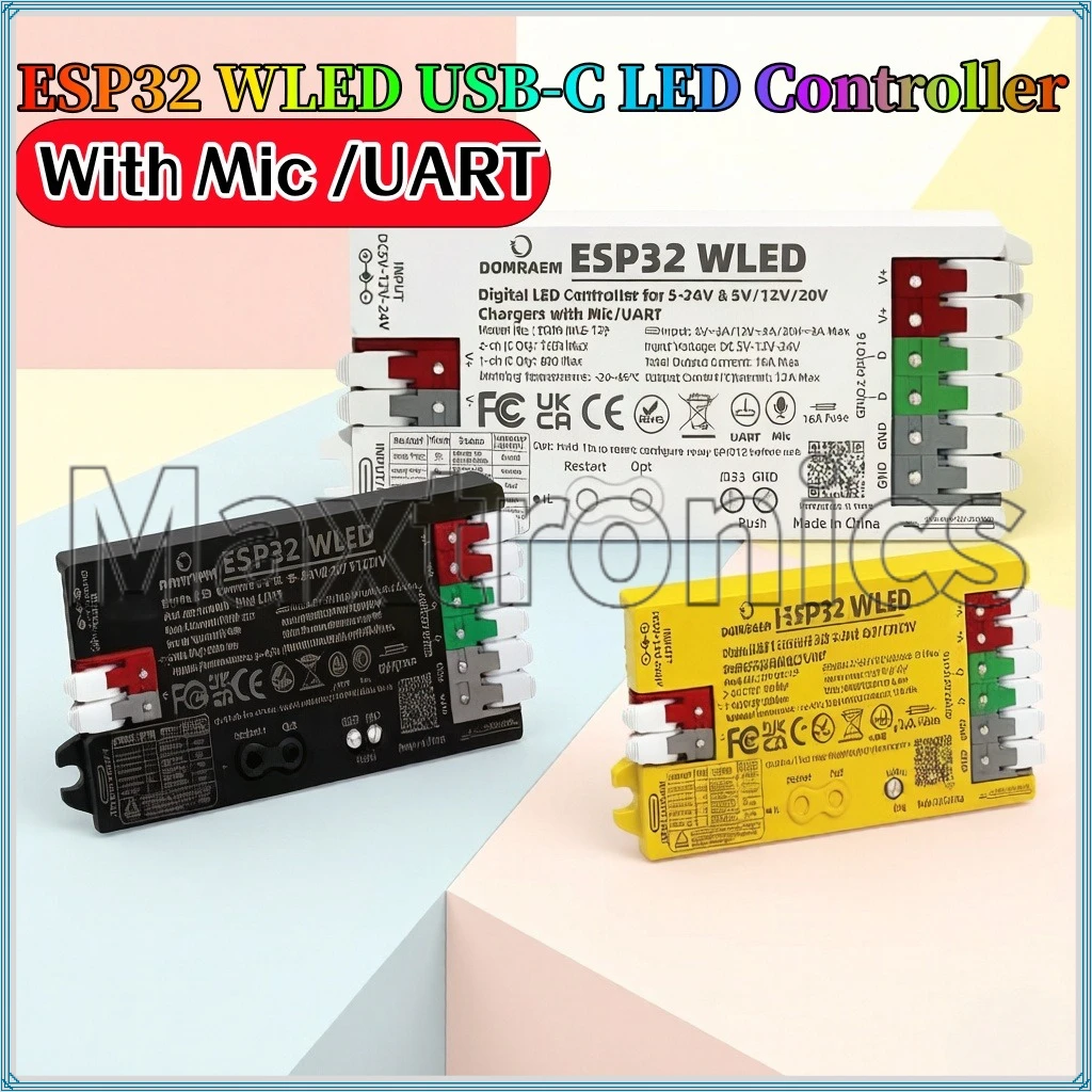 

Контроллер светодиодов ESP32 WLED USB‑C, макс. 800 микросхем, Wi-Fi, адресуемый, для светодиодных лент WS2811, WS2814, SK6812, для Alexa, Google Home, DIY-освещения