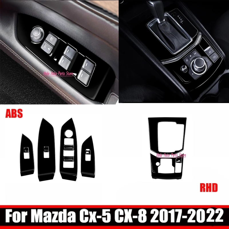 ABDO RHD For Mazda CX-5 CX5 KF 2017-2022 2023 Interior ABS black door armrest  Window Lift Switch Cover gear shift panle Frame t