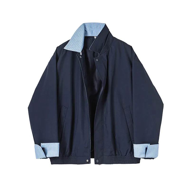 

with a detachable decorative checkered collar.Loose casual solid color spring and autumn jacket. Unisex.
