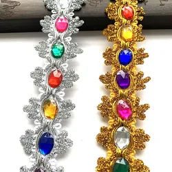 1m/3.28ft each pack gold silver curve edge trims Ribbons With Rhinestones Crystal sequin lace trim clothes accessory decoration