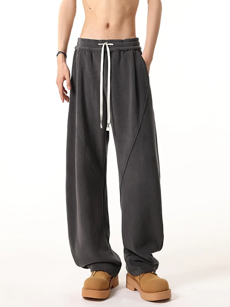 

Мужские зимние утепленные брюки прямого кроя с двойной отделкой, эластичным поясом и карманами, прямые длинные брюки-трубы