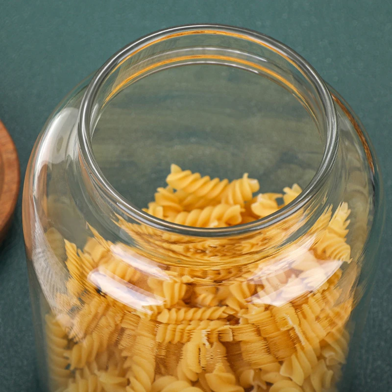 Kitchen Food Grade Sealed Glass Jar, Large Size Glass Pot, Coffee Powder Seasoning Storage Jar, Acacia Wood Glass Bottle