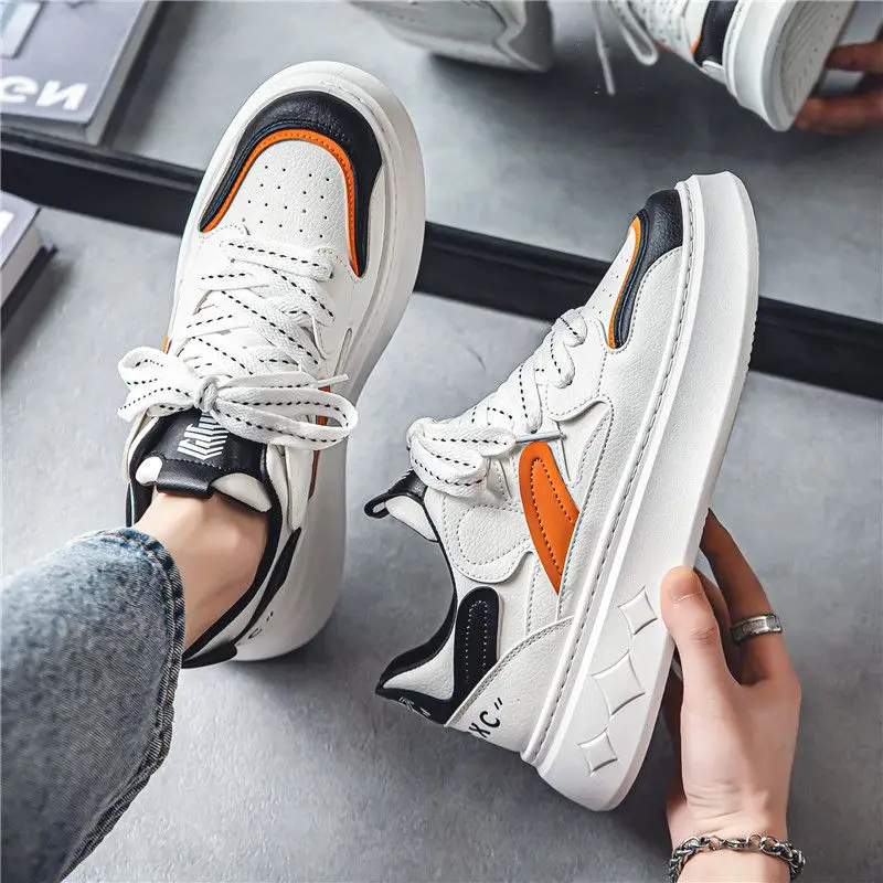 Men White Shoes Thick Sole Trendy Skateboard Versatile Casual Sports Height Increase Sneakers