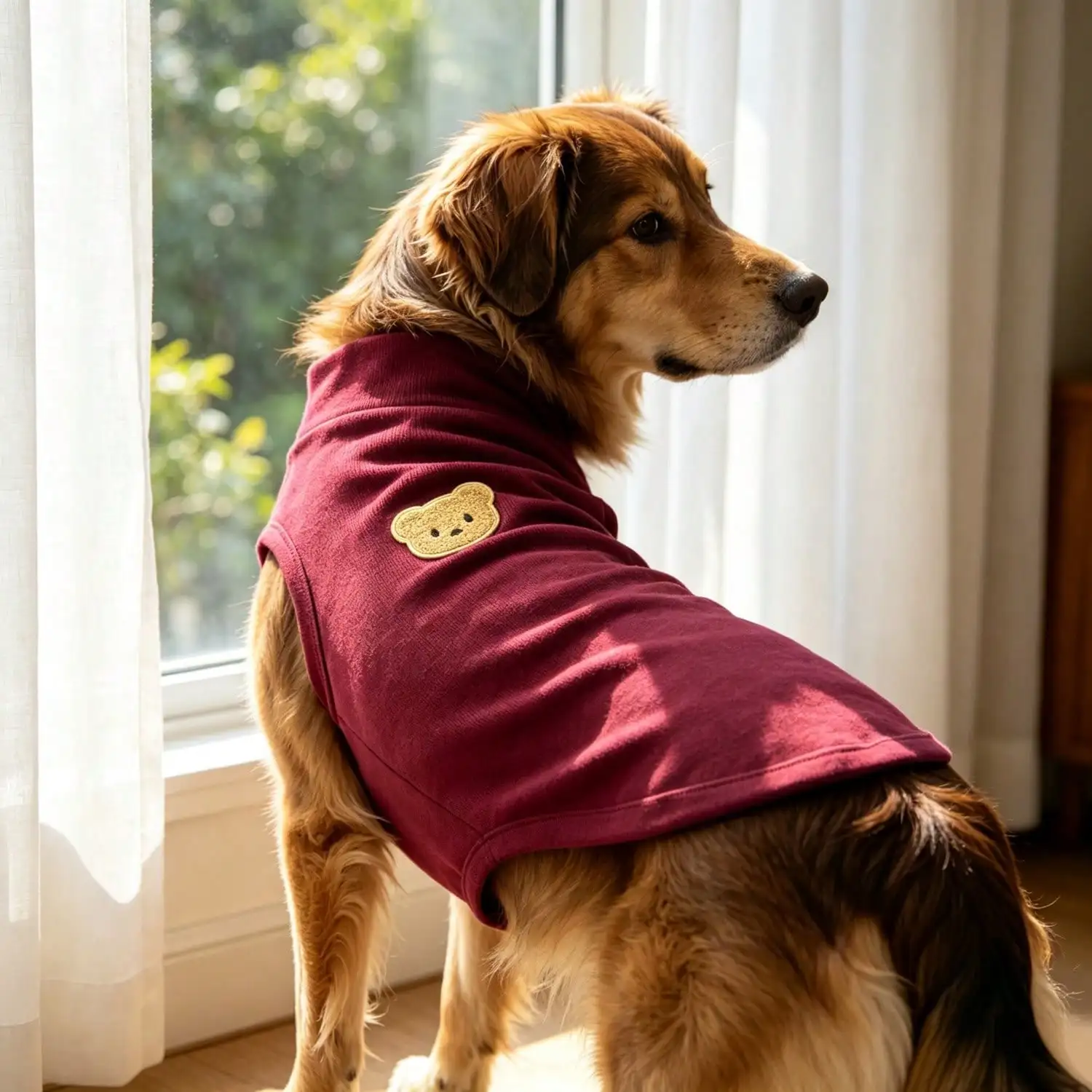 Ärmelloses Rollkragen-Hundeweste für große Hunde, weiche Strickkleidung für Haustiere mit niedlichem Bären-Applikationsaufnäher, warmes Hausoutfit – Detail 8