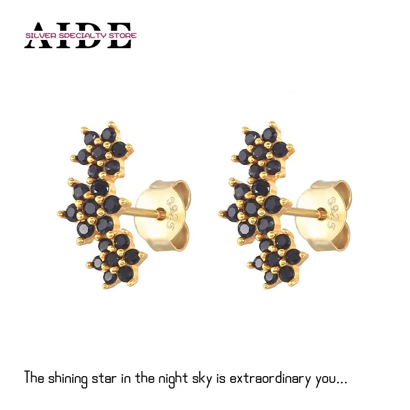 

AIDE 925 Sterling Silver Luxury White Black Zircon Flower Stud Earrings for Women Shining Pierced Earring Wedding Gifts Brincos
