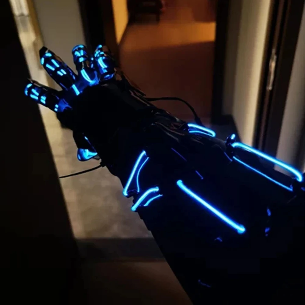 Punk Mechanical Glow Gloves Flexible Trendy Fingers Game Equipment Punk Armor Glow Gloves Cosplay Clothing Props For Women Men