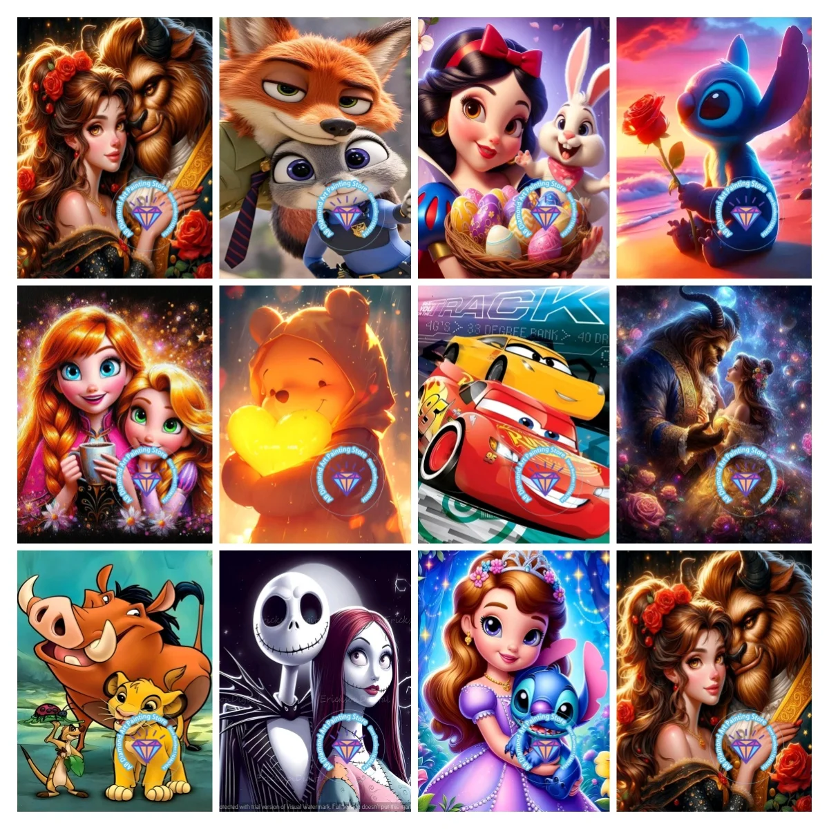 

Cartoon Princess Stitch Winnie the Pooh Lion King AB Diamond Painting Kit Square Round Diamond 5D DIY Mosaic Handmade Art Gift