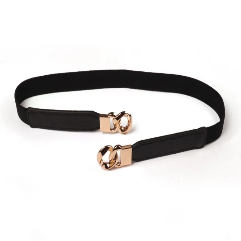 Golden round buckle elastic waistband suitable for matching dresses, shirts, long coats, etc