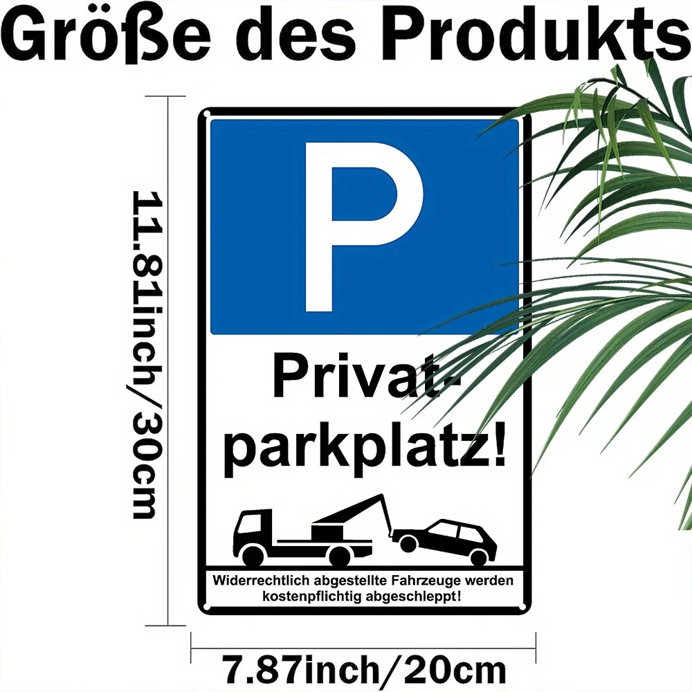 Vintage Metal Private Parking Sign, German Tow Away Zone, Parking Prohibited Decoration for Driveway, Garage, Parking Lot