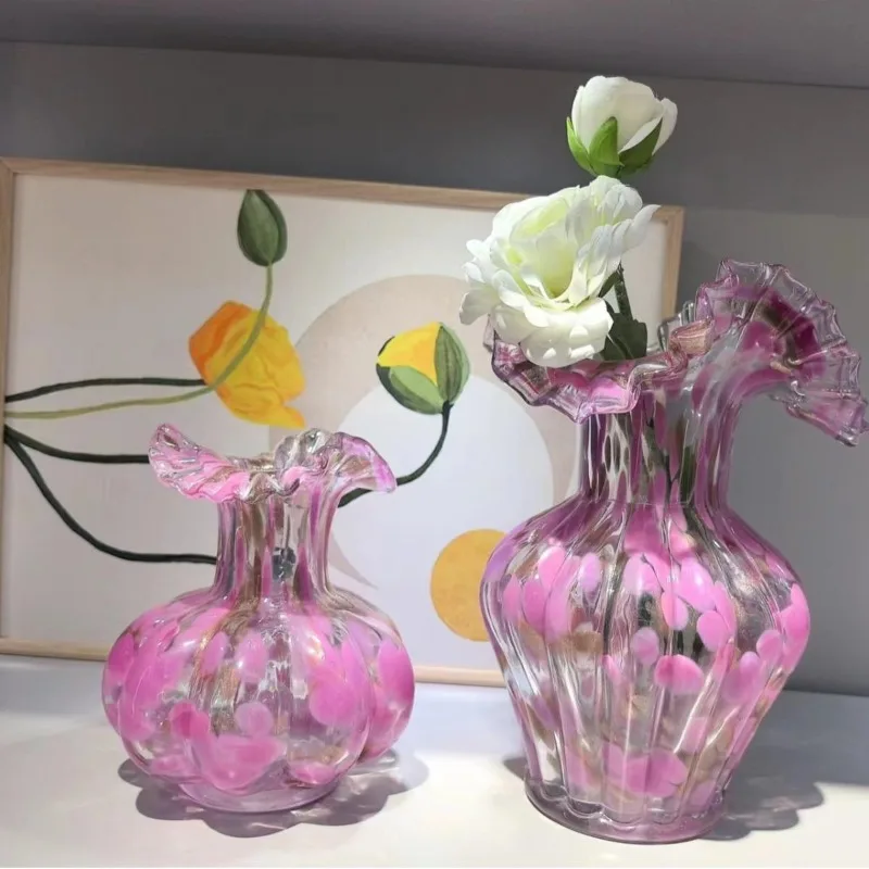 Modern Simple Pink Vase Living Room Entrance Dining Table Decoration Stained Glass Vase Hydroponic Flower Arrangement Ornament