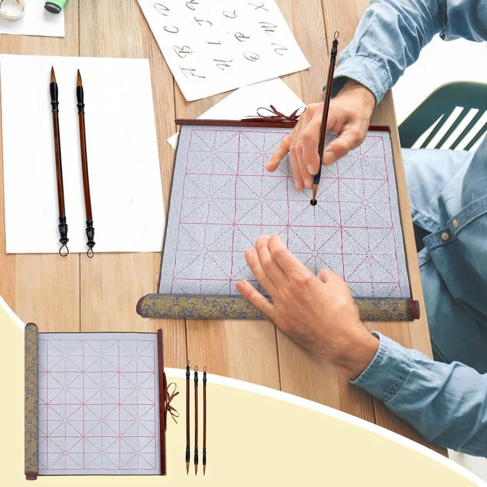 A88M 4 قطعة لا الحبر الخط الصيني ممارسة مجموعة قابلة لإعادة الاستخدام المياه الكتابة القماش مخطوطات الخط الصيني الكتابة فرش