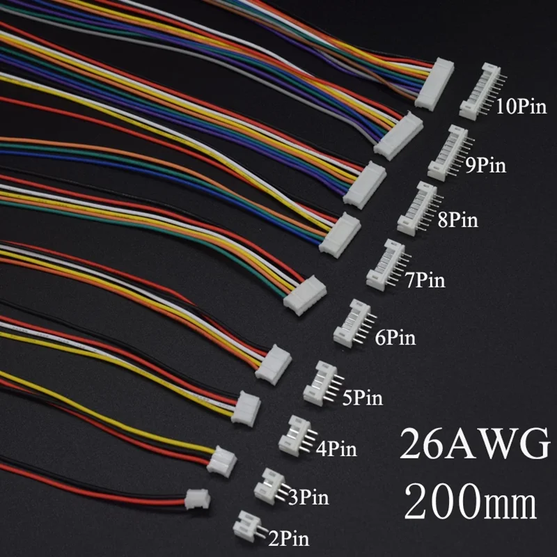 10Sets Mini Micro JST PH 2.0 Male Female Connector 2/3/4/5/6/7/8/9/10-Pin Plug With terminal Wires Cables Socket 200MM 26AWG