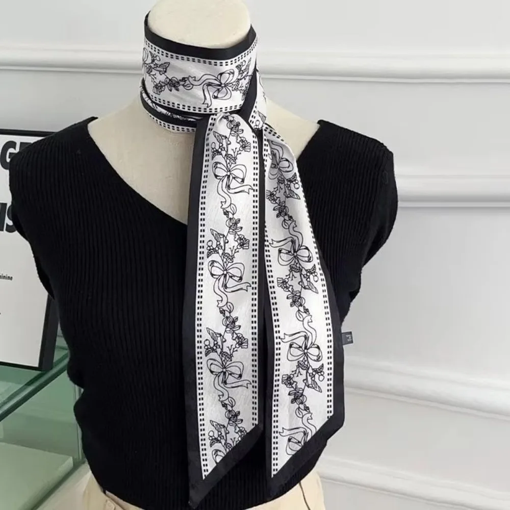 Trendy 140*6cm Long Narrow Scarf Multi-Function Fashion Accessories Thin Scarf Decorative Bag Tie Decoration Daily Wear