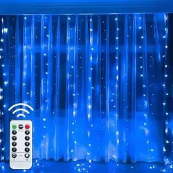 8 Mode LED Curtain String Light Fairy USB Remote Holiday Garland Lamp for Home Room Christmas New Year Wedding Party Decoration