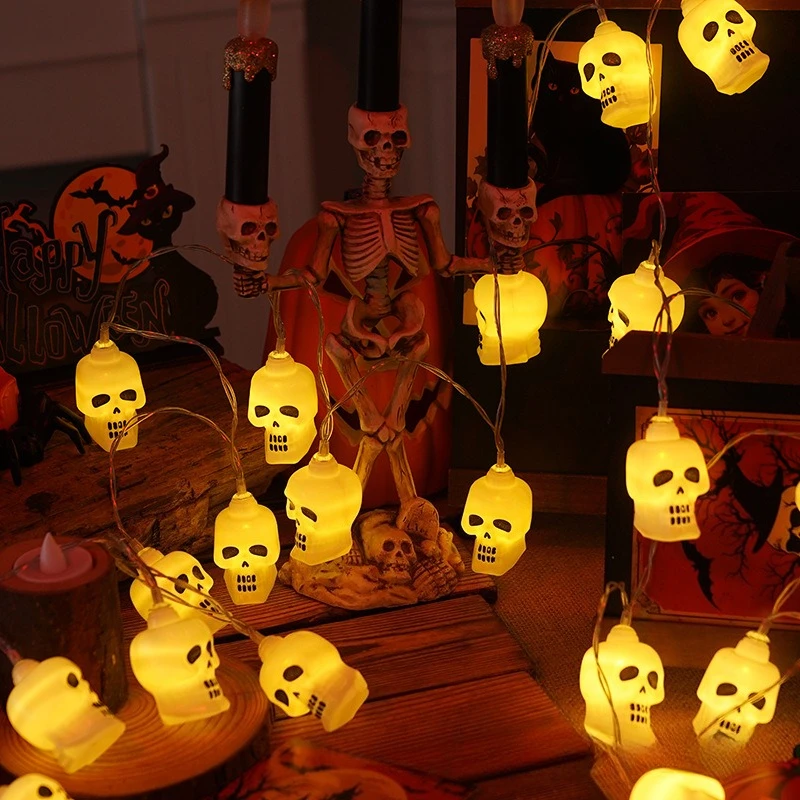 Indoor Outdoor Halloween Decor LED String Light Mummy Skull Ghost Shaped Spooky Holiday Lighting Fixture