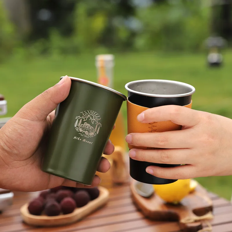 304 Stainless Steel Camping Cup Set, Outdoor, Hiking, Picnic, Water, Tea, Beer, Coffee, Milk, BBQ, Tumblers, Drinking Cup, 350 m