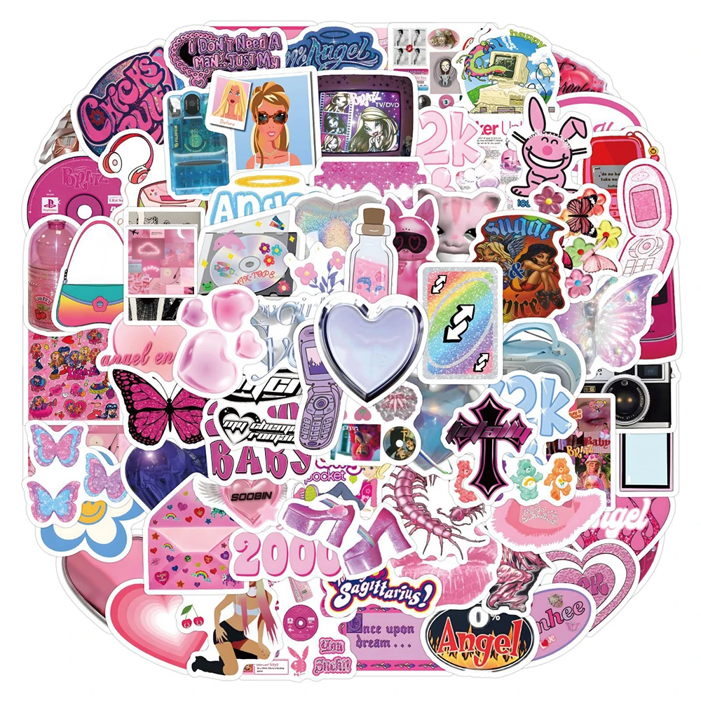 10/30/50/120 قطعة INS الوردي Y2K ملصقات الكرتون الجمالية ملصق مائي DIY بها بنفسك سجل القصاصات الهاتف المحمول لطيف مقاوم للماء الكتابة على الجدران ملصق لعبة