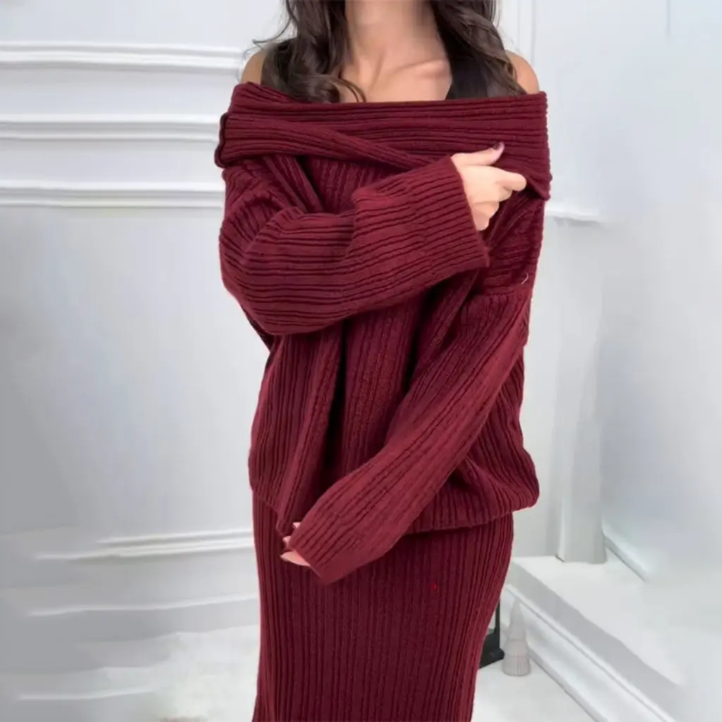 

Women's Solid Color Slim-fit Sweater And Long Skirt Two-piece Set European American Style Spring New Arrival